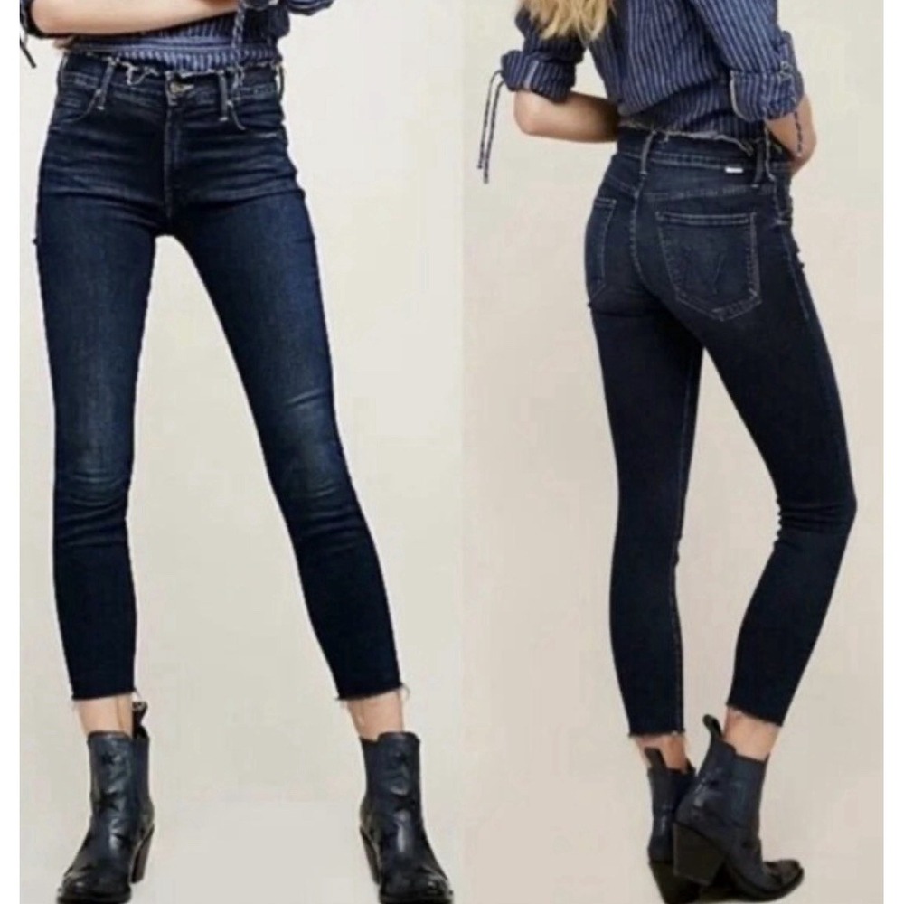 MOTHER Double Fray Charmer Crop sz.27 Skinny Raw Hem Jeans in Photo Finish Wash